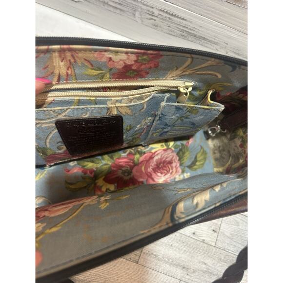 Brighton Two Tone Leather Shoulder Handbag Purse Black Brown floral interior - Picture 11 of 13